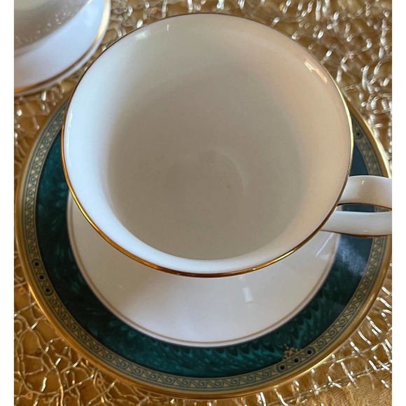 Lenox Bone China Classic Edition Footed Cup & Saucer Set, White, Green Marble - Picture 5 of 10